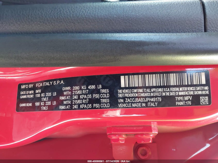2018 Jeep Renegade VIN ZACCJBAB3JPH49179 IAAI salvage auction — FRONT END, Salvage (Virginia), sold $25 on 2026-07-28 (photo 9)