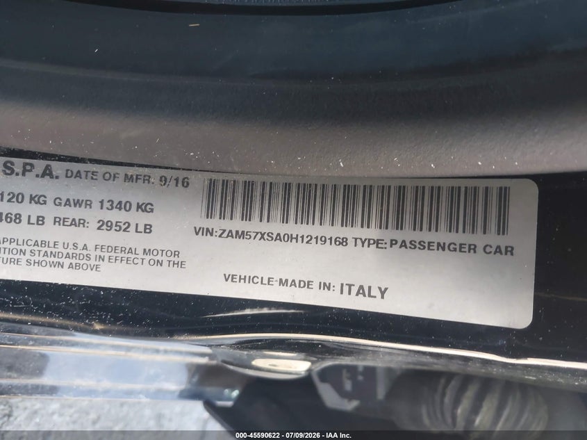 2017 Maserati Ghibli VIN ZAM57XSA0H1219168 IAAI salvage auction — LEFT & RIGHT, Wait Title, sold $3,050 on 2026-08-18 (photo 9)