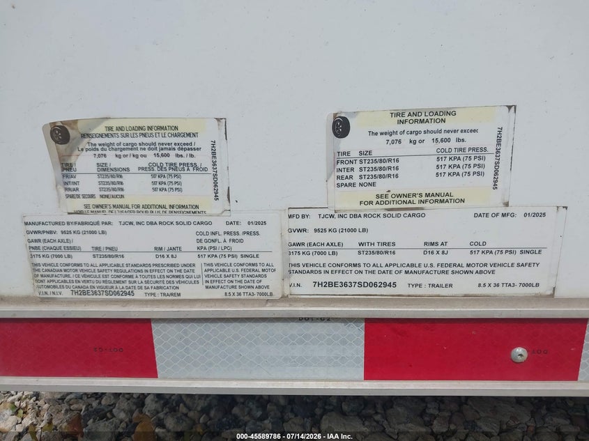 2025 Other Other VIN 7H2BE3639PD046513 IAAI salvage auction — SIDE, Bill Of Sale (Alabama), sold $825 on 2026-07-29 (photo 9)
