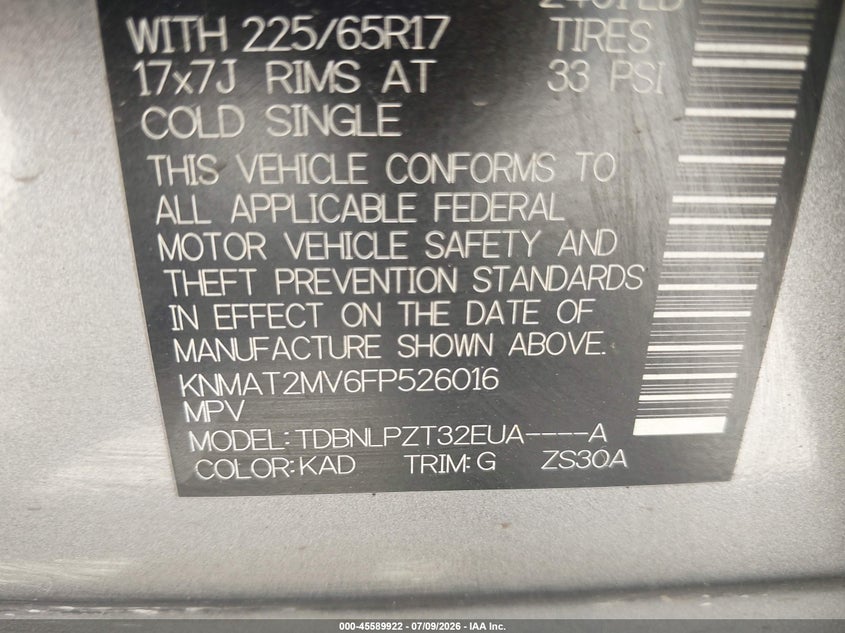 2015 Nissan Rogue sport VIN KNMAT2MV6FP526016 IAAI salvage auction — NORMAL WEAR, Original (Texas), sold $575 on 2026-07-29 (photo 9)