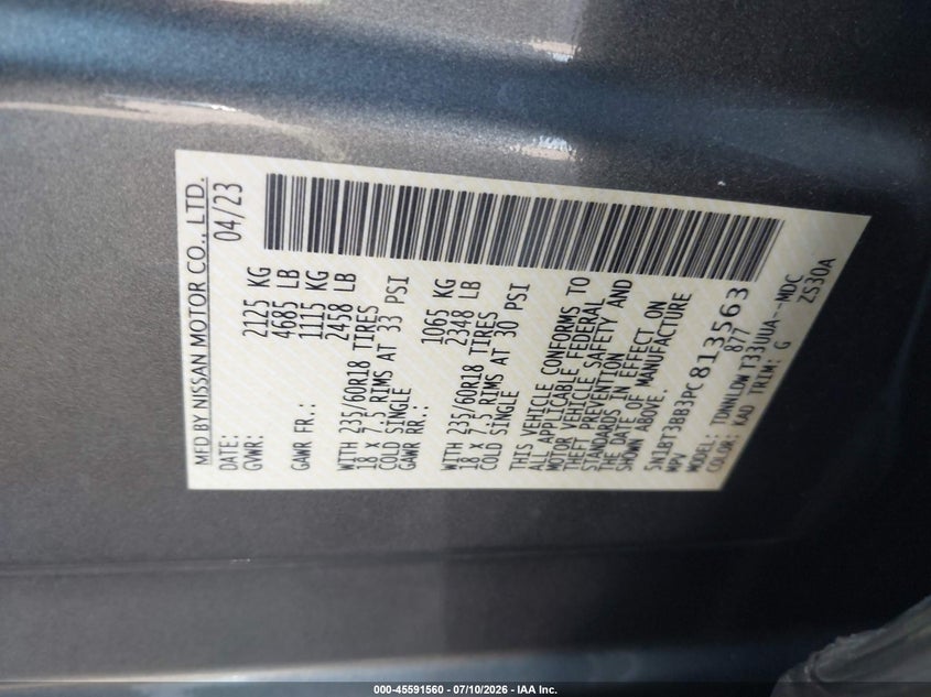 2023 Nissan Rogue VIN 5N1BT3BB3PC813563 IAAI salvage auction — NORMAL WEAR, Enterprise Vehicles Clear Only (Pennsylvania), sold $15,250 on 2026-07-31 (photo 9)