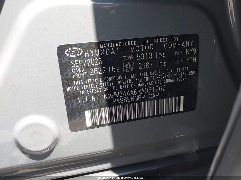 2024 Hyundai Ioniq 6 VIN KMHM34AA6RA061962 IAAI salvage auction — REAR END, Salvage Title, sold $7,350 on 2026-08-05 (photo 9)