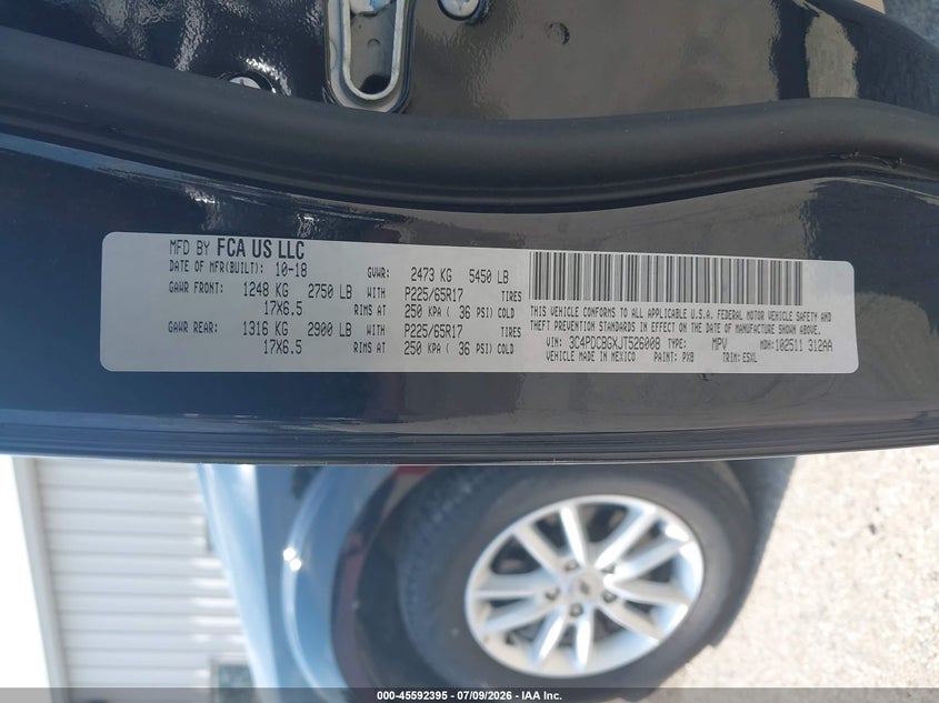 2018 Dodge Journey VIN 3C4PDCBGXJT526008 IAAI salvage auction — LEFT FRONT, Sf97 (Ohio), sold $7,150 on 2026-08-12 (photo 9)