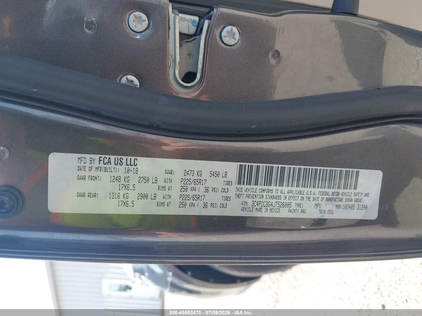 2018 Dodge Journey VIN 3C4PDCBG4JT526005 IAAI salvage auction — REAR END, Sf97 (Ohio), sold $7,800 on 2026-08-12 (photo 9)