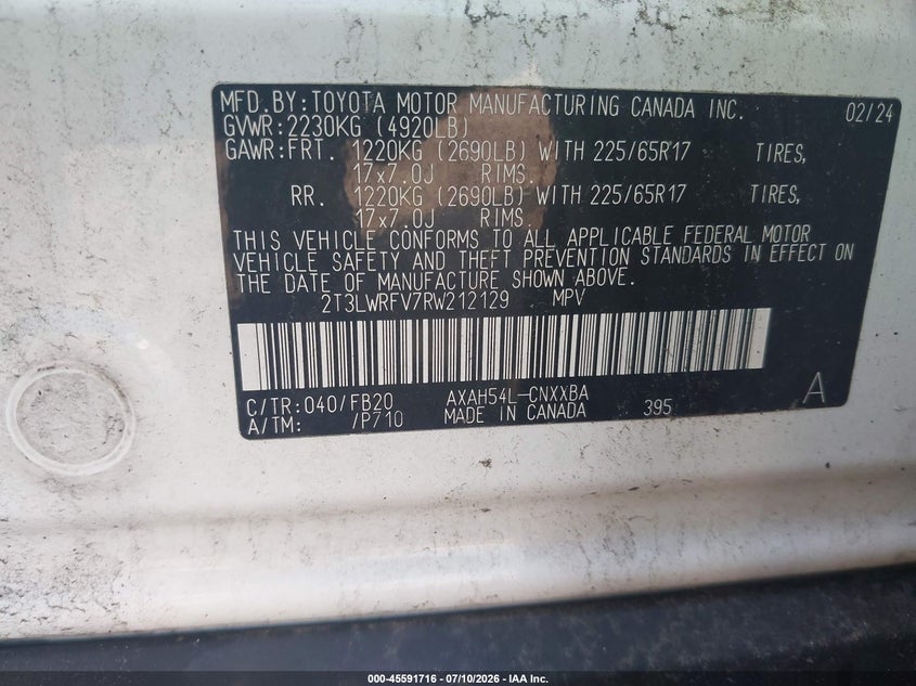 2024 Toyota Rav4 hybrid VIN 2T3LWRFV7RW212129 IAAI salvage auction — NORMAL WEAR, Enterprise Vehicles Clear Only (New Jersey), sold $17,350 on 2026-07-31 (photo 9)