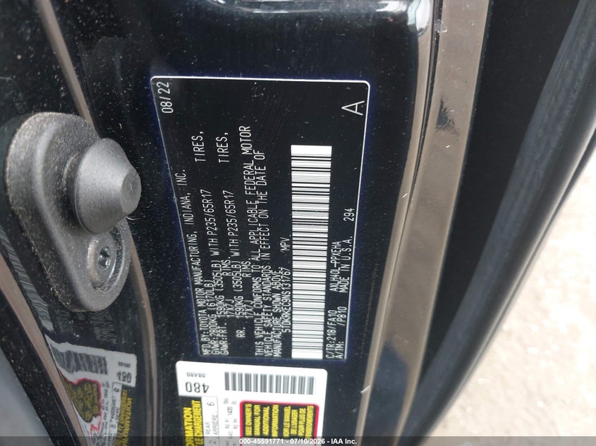 2022 Toyota Sienna VIN 5TDKRKEC9NS131767 IAAI salvage auction — NORMAL WEAR, Enterprise Vehicles Clear Only (New Jersey), sold $31,000 on 2026-07-24 (photo 9)