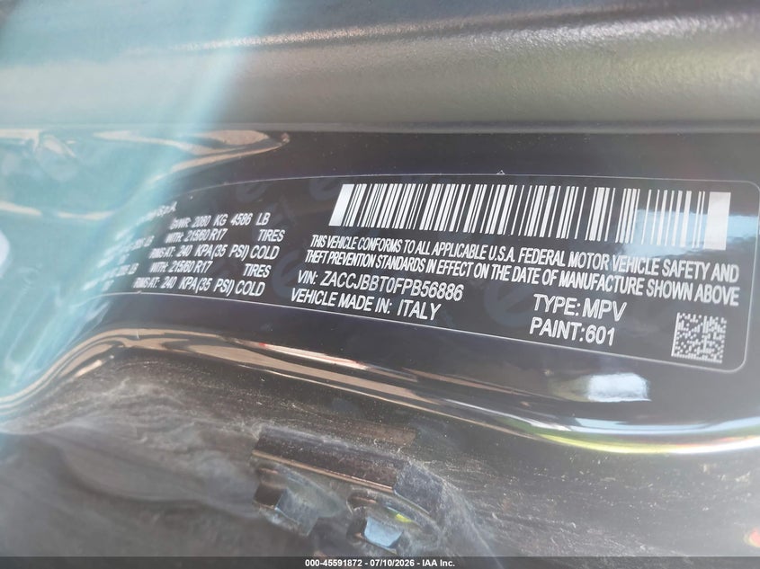 2015 Jeep Renegade VIN ZACCJBBT0FPB56886 IAAI salvage auction — NORMAL WEAR, Clear (New York), sold $850 on 2026-07-28 (photo 9)