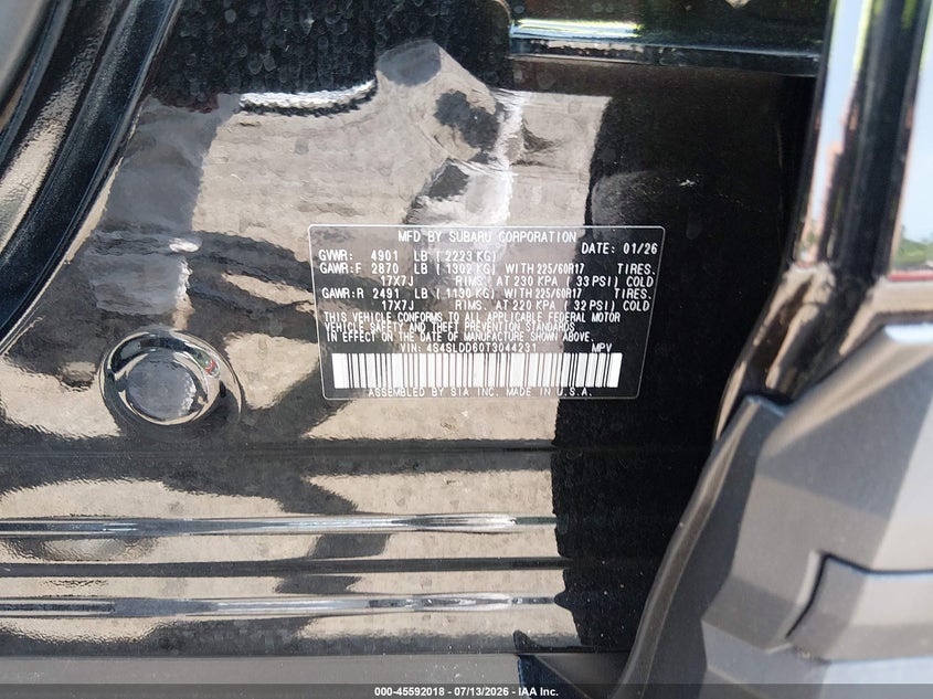 2026 Subaru Forester VIN 4S4SLDD60T3044231 IAAI salvage auction — RIGHT FRONT, Salvage (Massachusetts), sold $10,500 on 2026-09-22 (photo 9)