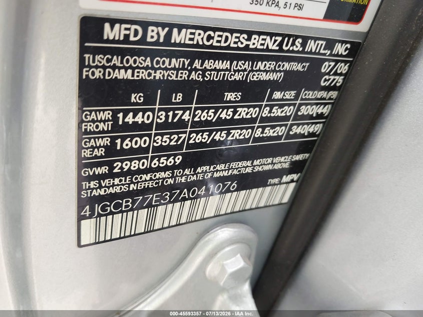 2007 Mercedes-benz R-class VIN 4JGCB77E37A041076 IAAI salvage auction — FRESH WATER, Salvage (Texas), sold $23,000 on 2026-08-03 (photo 9)