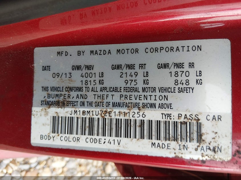 2014 Mazda 3 VIN JM1BM1U72E1111256 IAAI salvage auction — NORMAL WEAR, Salvage Title, sold $200 on 2026-07-29 (photo 9)