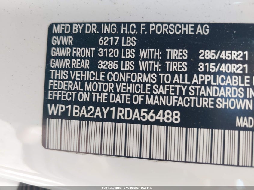 2024 Porsche Cayenne VIN WP1BA2AY1RDA56488 IAAI salvage auction — FRONT END, Sf97 Salvage (North Carolina), sold $37,000 on 2026-07-24 (photo 9)