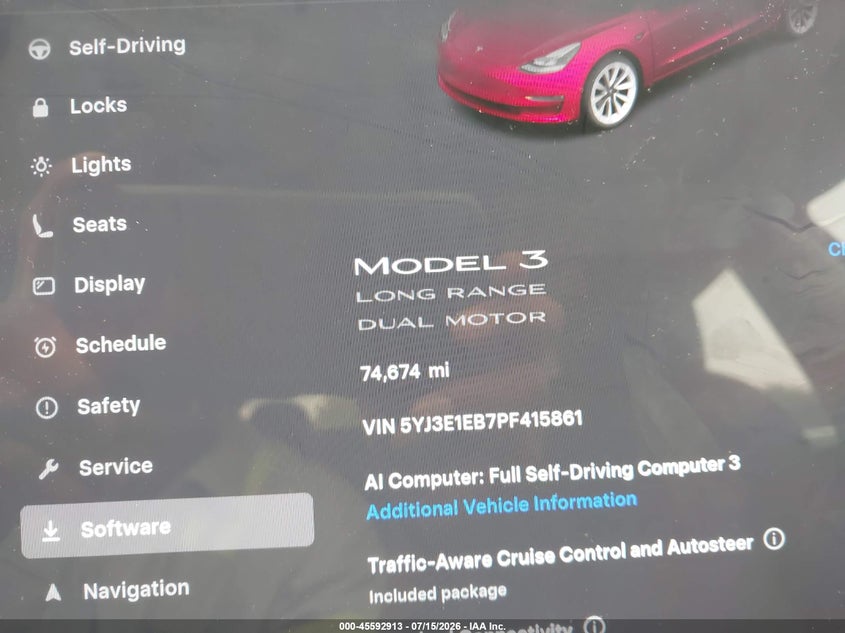 2023 Tesla Model 3 VIN 5YJ3E1EB7PF415861 IAAI salvage auction — REAR END, Salvage (Connecticut), sold $8,600 on 2026-07-26 (photo 7)