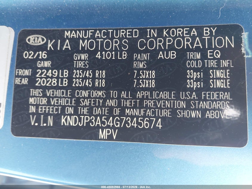 2016 Kia Soul VIN KNDJP3A54G7345674 IAAI salvage auction — FRONT END, Wait Title, sold $175 on 2026-08-02 (photo 9)