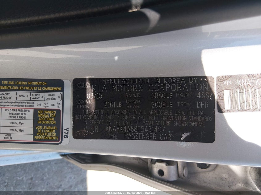 2015 Kia Forte VIN KNAFK4A68F5431497 IAAI salvage auction — REAR END, Salvage - Greater Than 75% (Maryland), sold $1,200 on 2026-07-26 (photo 9)