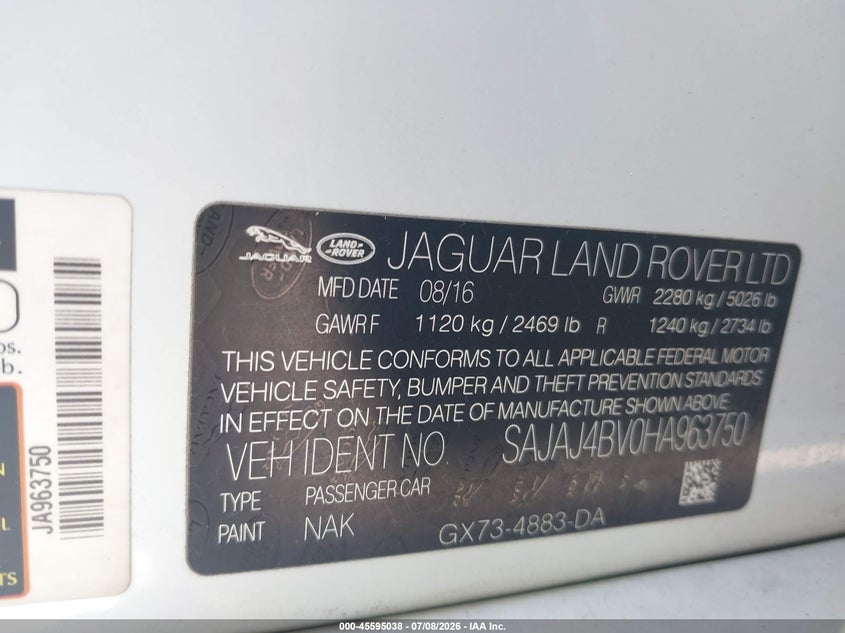 2017 Jaguar Xe VIN SAJAJ4BV0HA963750 IAAI salvage auction — NORMAL WEAR, Clear (Hawaii), sold $5,300 on 2026-07-14 (photo 9)