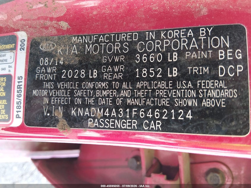 2015 Kia Rio VIN KNADM4A31F6462124 IAAI salvage auction — FRONT END, Salvage (Ohio), sold $625 on 2026-08-03 (photo 9)