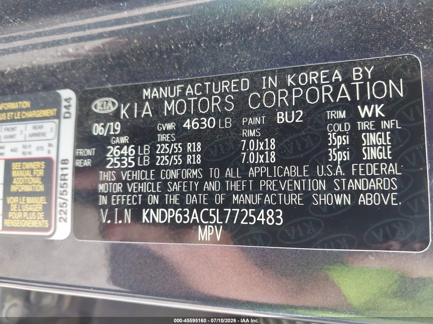 2020 Kia Sportage VIN KNDP63AC5L7725483 IAAI salvage auction — FRONT END, Salvage (Ohio), sold $2,450 on 2026-07-29 (photo 9)
