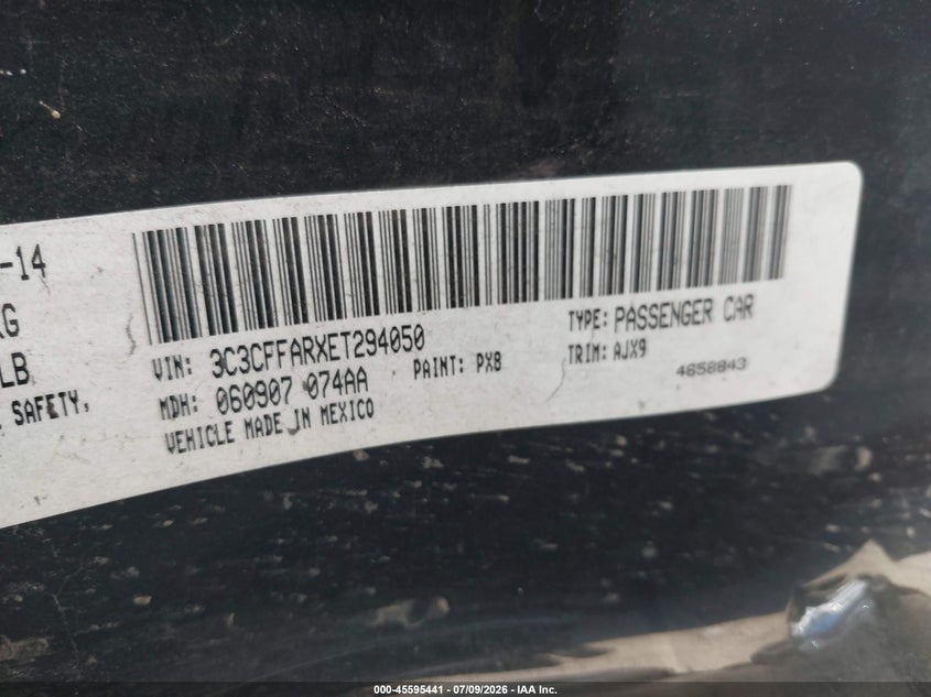 2014 Fiat 500 VIN 3C3CFFARXET294050 IAAI salvage auction — UNKNOWN, Clear - Dealer Only (California), sold $900 on 2026-07-29 (photo 9)
