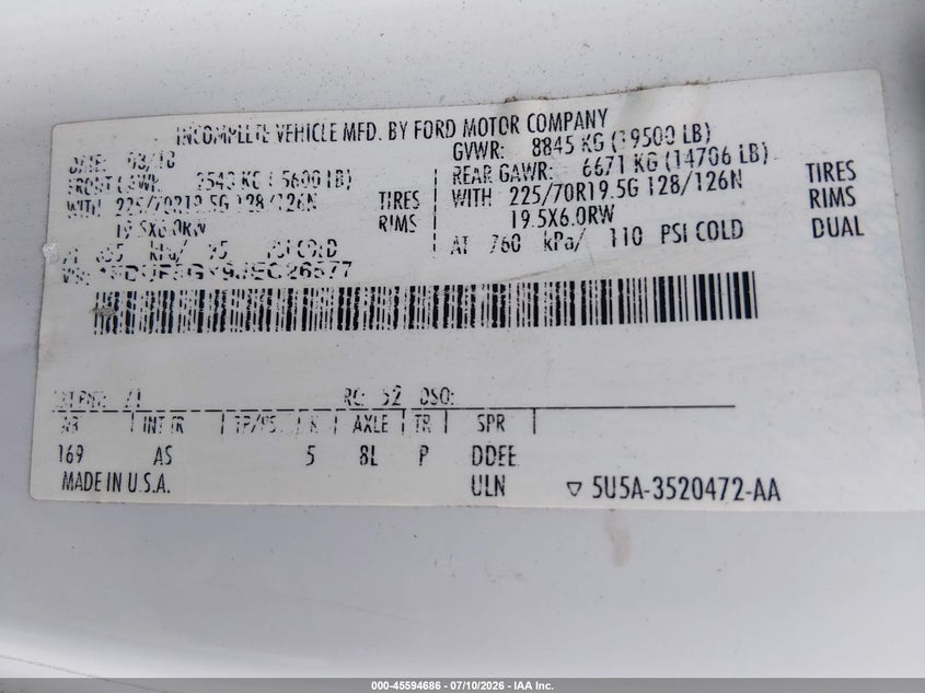 2018 Ford VIN 1FDUF5GY9JEC26577 IAAI salvage auction — NORMAL WEAR, Clear (Illinois), sold $95,000 on 2026-08-14 (photo 8)