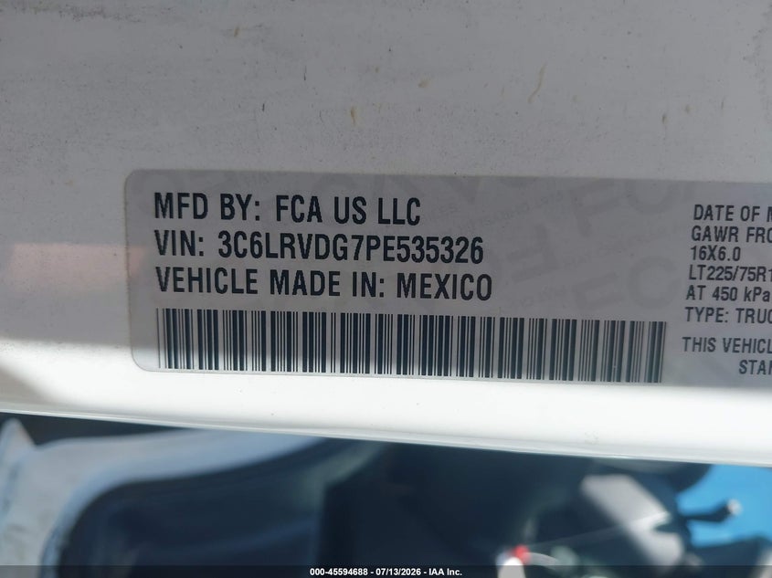 2023 Ram Promaster 2500 VIN 3C6LRVDG7PE535326 IAAI salvage auction — MECHANICAL, Enterprise Vehicles Clear Only (Colorado), sold $12,150 on 2026-07-21 (photo 9)