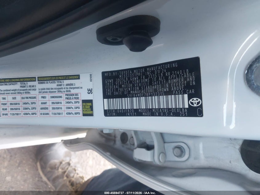 2024 Toyota Corolla VIN 5YFB4MDE7RP132315 IAAI salvage auction — REAR END, Enterprise Vehicles Clear Only (California), sold $8,100 on 2026-07-28 (photo 9)