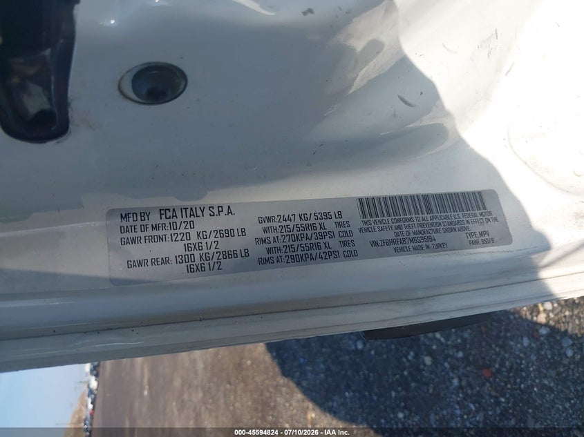 2021 Ram Promaster city VIN ZFBHRFAB7M6S95194 IAAI salvage auction — SIDE, Clear (New York), sold $5,600 on 2026-07-28 (photo 9)
