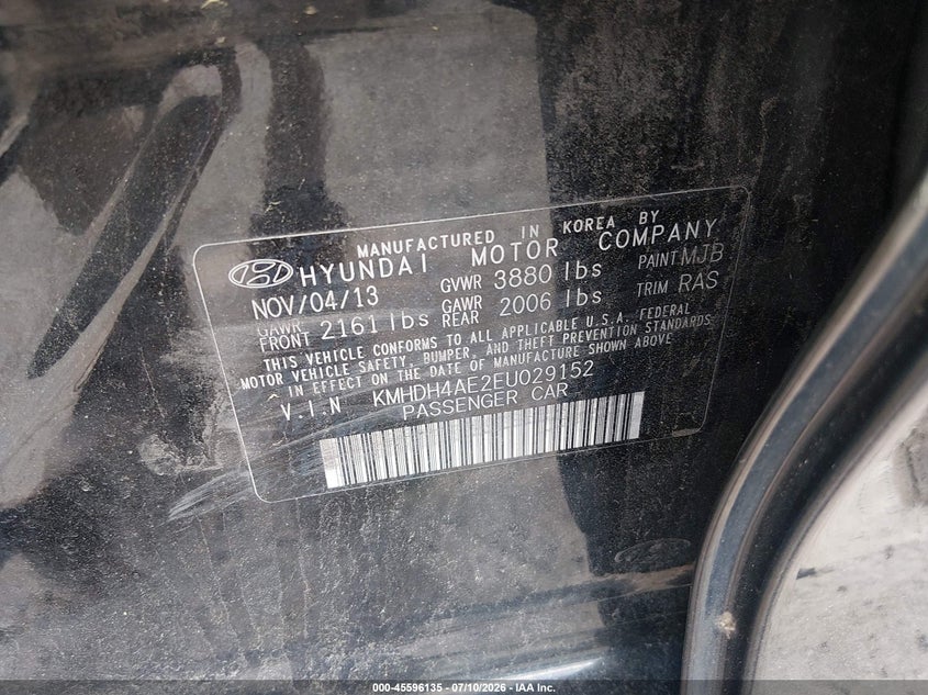 2014 Hyundai Elantra VIN KMHDH4AE2EU029152 IAAI salvage auction — FRONT END, Original (New Hampshire), sold $300 on 2026-07-15 (photo 9)
