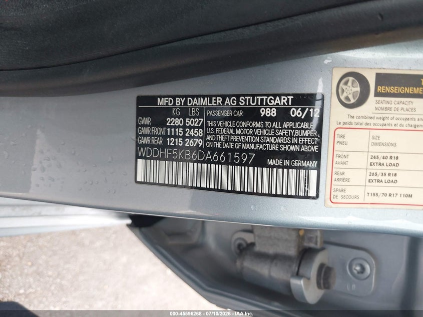 2013 Mercedes-benz E-klasse VIN WDDHF5KB6DA661597 IAAI salvage auction — FRONT END, Clear (Tennessee), sold $875 on 2026-08-11 (photo 9)