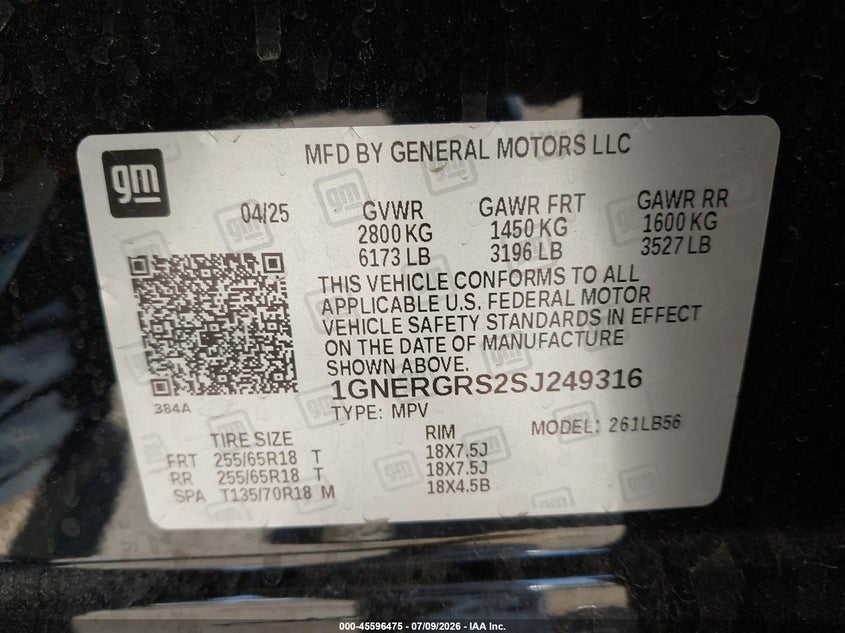 2025 Chevrolet Traverse VIN 1GNERGRS2SJ249316 IAAI salvage auction — TRANSMISSION, Salvage (California), sold $8,600 on 2026-07-29 (photo 9)