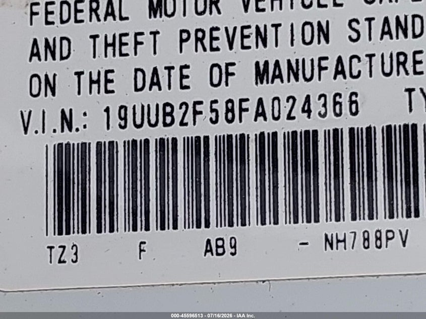2015 Acura Tlx VIN 19UUB2F58FA024366 IAAI salvage auction — REAR END, Salvage (Virginia), sold $3,000 on 2026-07-31 (photo 9)
