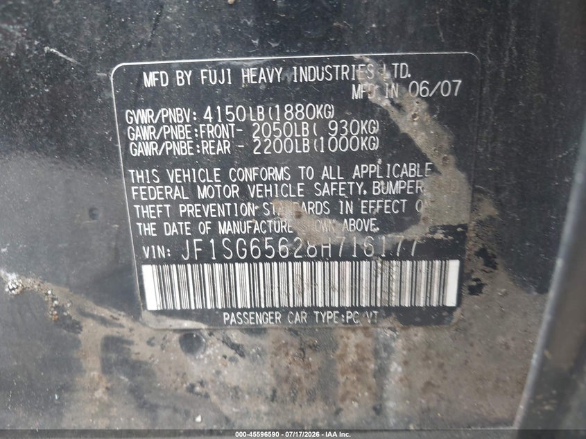 2008 Subaru Forester VIN JF1SG65628H716177 IAAI salvage auction — LEFT REAR, Salvage (Idaho), sold $25 on 2026-07-28 (photo 9)