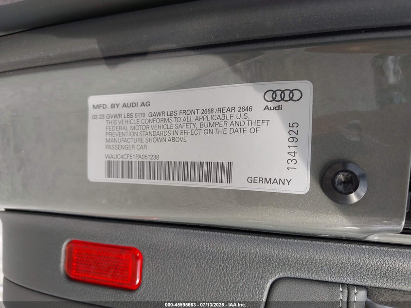 2023 Audi S5 VIN WAUC4CF51PA051238 IAAI salvage auction — FRONT END, Salvage Title, sold $20,275 on 2026-08-27 (photo 9)