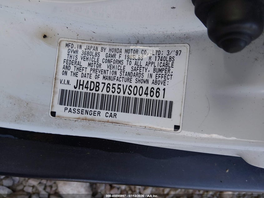1997 Acura Integra VIN JH4DB7655VS004661 IAAI salvage auction — NORMAL WEAR, Original (Kentucky), sold $200 on 2026-07-21 (photo 9)