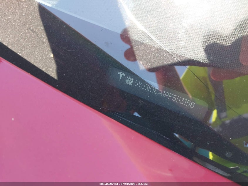 2023 Tesla Model 3 VIN 5YJ3E1EA1PF553158 IAAI salvage auction — FRONT END, Salvage Title, sold $5,125 on 2026-07-15 (photo 9)