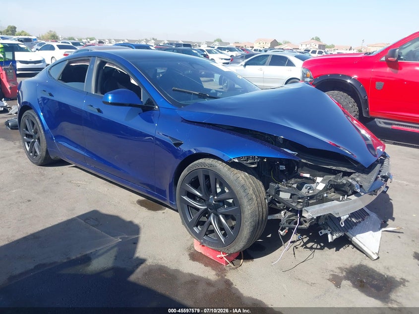2022 Tesla Model s VIN 5YJSA1E57NF493510 IAAI salvage auction — LEFT FRONT, Salvage (Arizona), sold $7,600 on 2026-07-23 (photo 1)