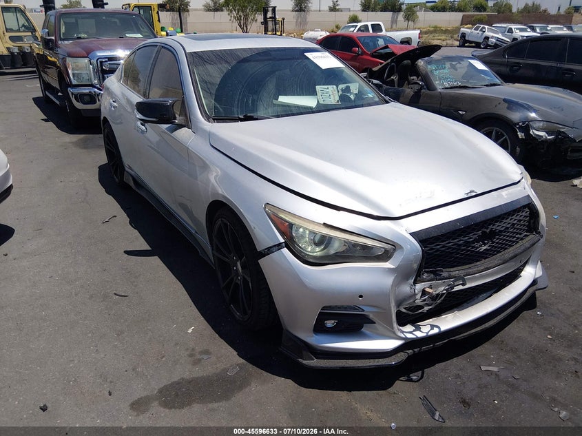 2014 Infiniti Q50 VIN JN1BV7AP8EM687522 IAAI salvage auction — FRONT END, Salvage Title, sold $25 on 2026-07-24 (photo 1)