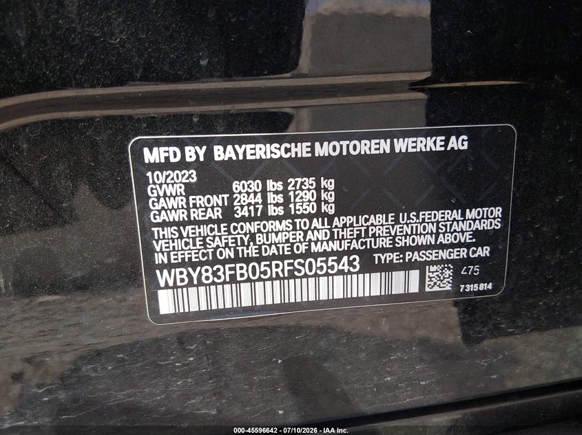 2024 BMW I4 VIN WBY83FB05RFS05543 IAAI salvage auction — FRONT END, Salvage (Ohio), sold $17,000 on 2026-08-20 (photo 9)