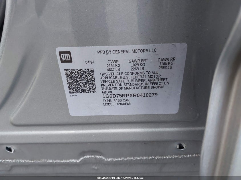 2024 Cadillac Ct4-v VIN 1G6D75RPXR0410279 IAAI salvage auction — FRONT END, Salvage Certificate (California), sold $6,600 on 2026-07-24 (photo 9)