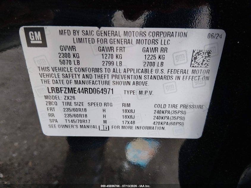 2024 Buick Envision VIN LRBFZME44RD064971 IAAI salvage auction — NORMAL WEAR, Salvage Title, sold $14,675 on 2026-07-15 (photo 9)