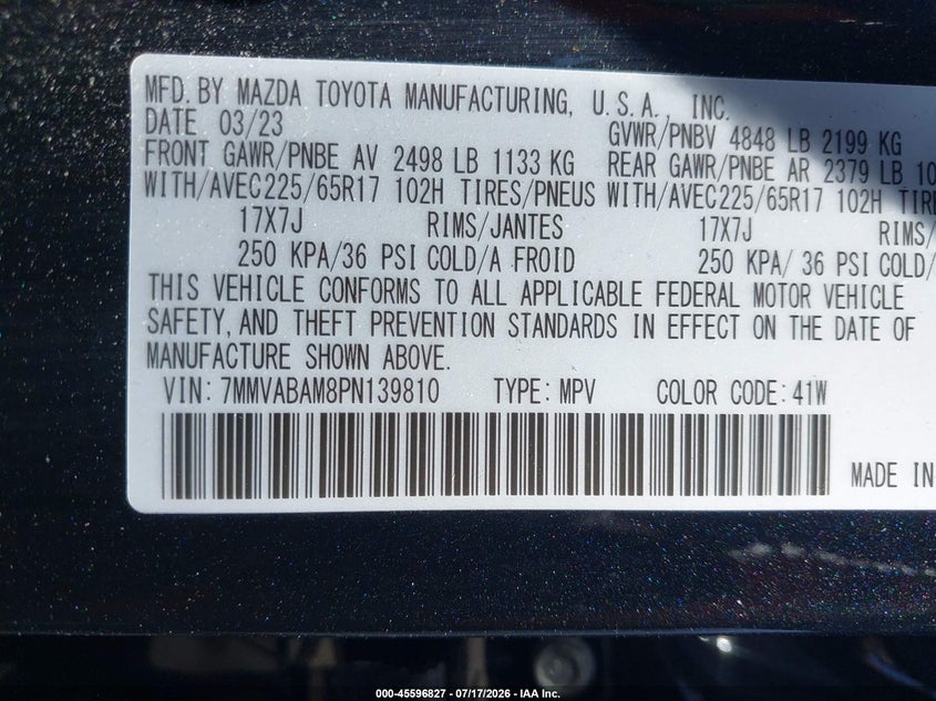 2023 Mazda Cx-50 VIN 7MMVABAM8PN139810 IAAI salvage auction — FRONT END, Salvage Title, sold $7,175 on 2026-08-26 (photo 9)
