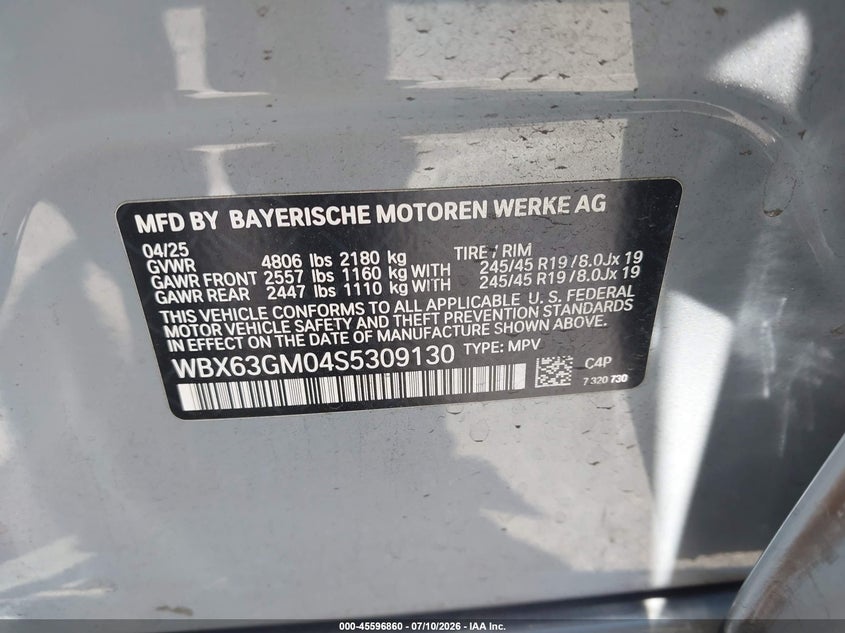 2025 BMW X2 VIN WBX63GM04S5309130 IAAI salvage auction — FRONT END, Clear (California), sold $18,400 on 2026-07-29 (photo 9)