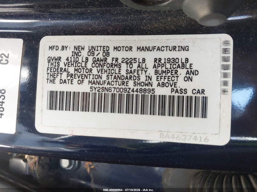 2009 Pontiac Vibe VIN 5Y2SN67009Z448895 IAAI salvage auction — RIGHT SIDE, Salvage (California), sold $2,500 on 2026-07-30 (photo 9)
