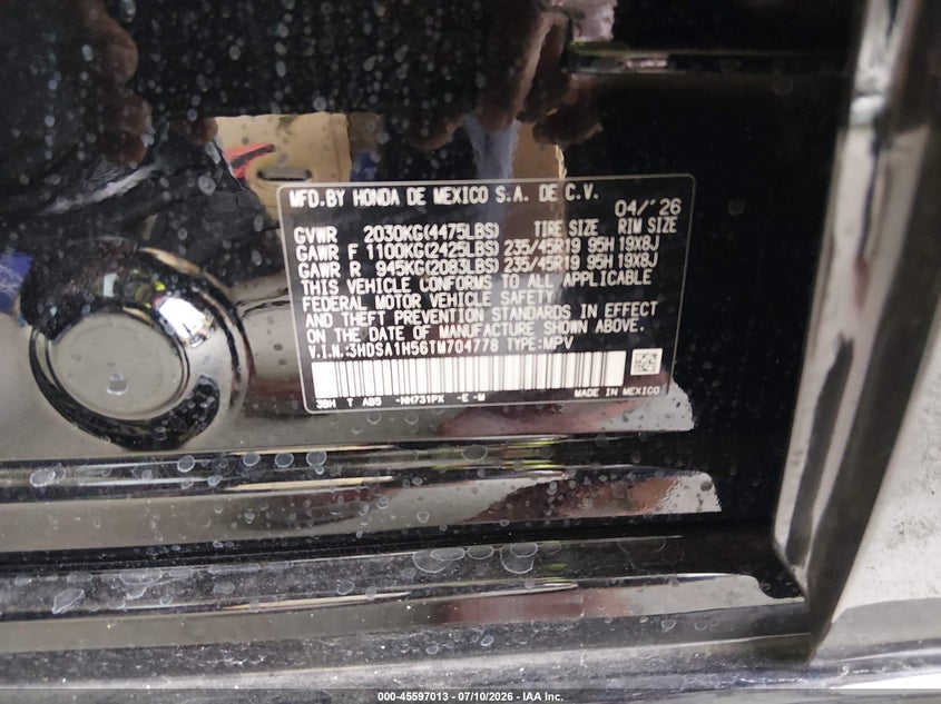 2026 Acura Adx VIN 3HDSA1H56TM704778 IAAI salvage auction — FRONT END, Salvage Title, sold $15,000 on 2026-07-15 (photo 9)