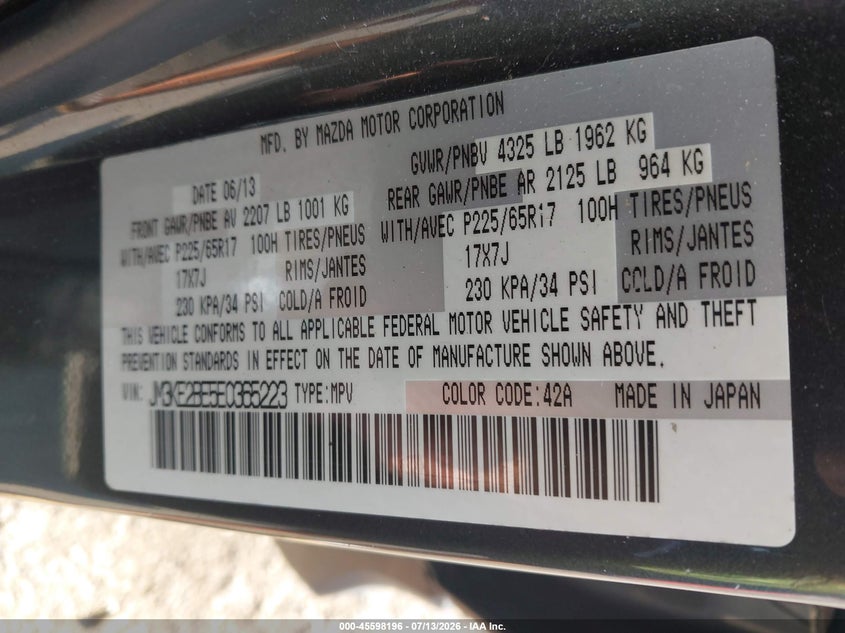 2014 Mazda Cx-5 VIN JM3KE2BE5E0365223 IAAI salvage auction — NORMAL WEAR, Clear (New York), sold $3,000 on 2026-07-26 (photo 9)