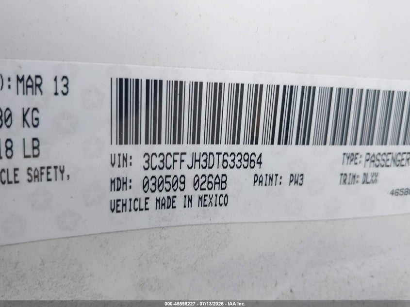 2013 Fiat 500 VIN 3C3CFFJH3DT633964 IAAI salvage auction — NORMAL WEAR, Clear - Dealer Only (California), sold $1,050 on 2026-07-30 (photo 9)