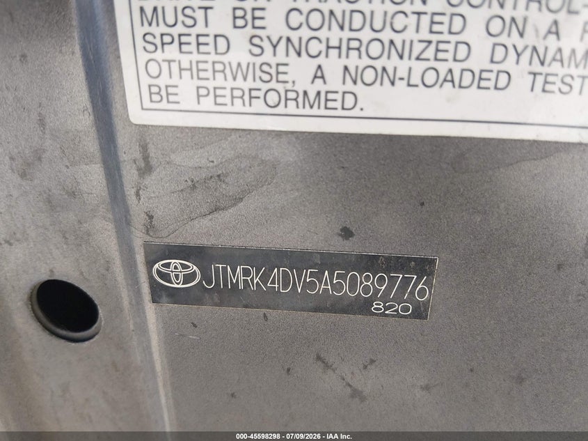 2010 Toyota Rav4 VIN JTMRK4DV5A5089776 IAAI salvage auction — NORMAL WEAR, Rebuilt-Non-Public (Washington), sold $400 on 2026-07-29 (photo 9)