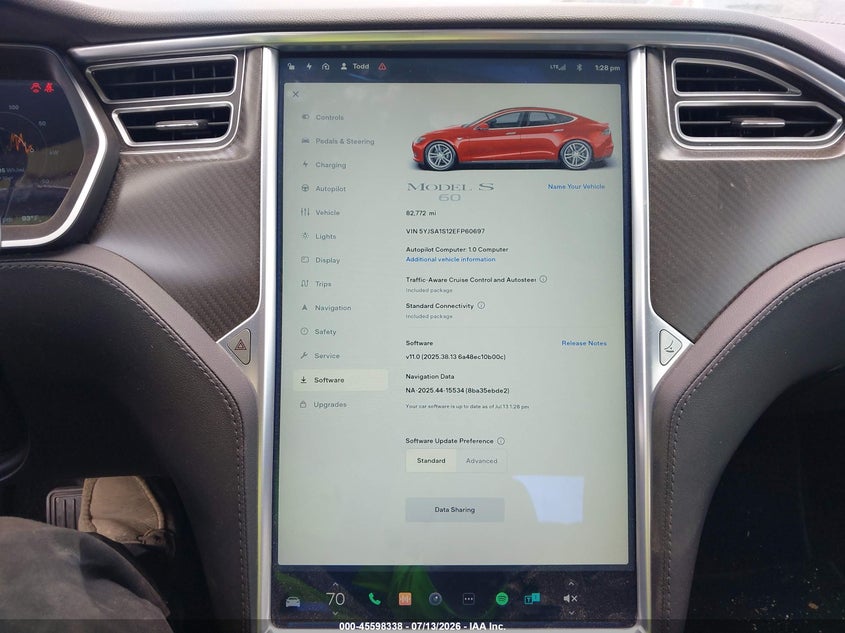 2014 Tesla Model s VIN 5YJSA1S12EFP60697 IAAI salvage auction — NORMAL WEAR, Clear (California), sold $1,050 on 2026-07-23 (photo 7)