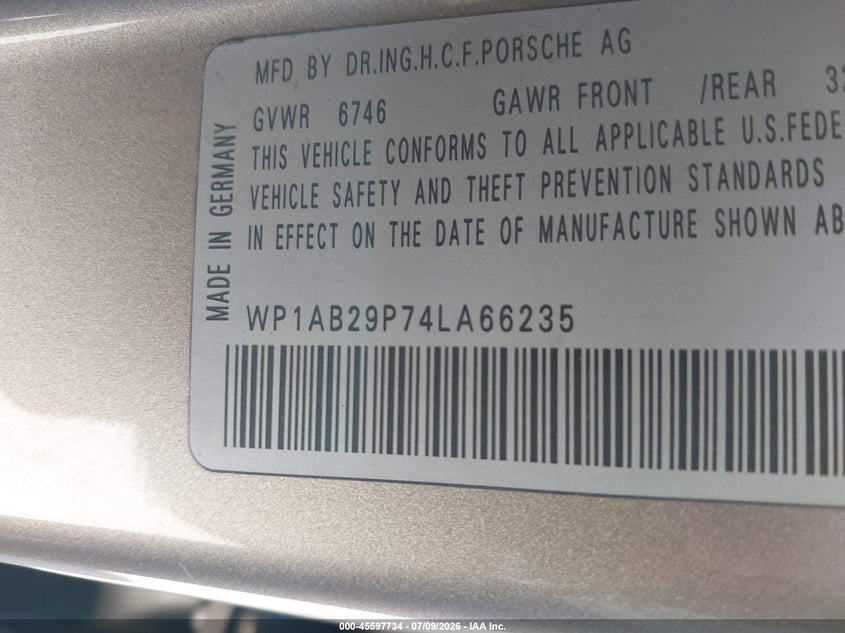 2004 Porsche Cayenne VIN WP1AB29P74LA66235 IAAI salvage auction — REAR END, Salvage Title - Dealer (California), sold $200 on 2026-07-29 (photo 9)