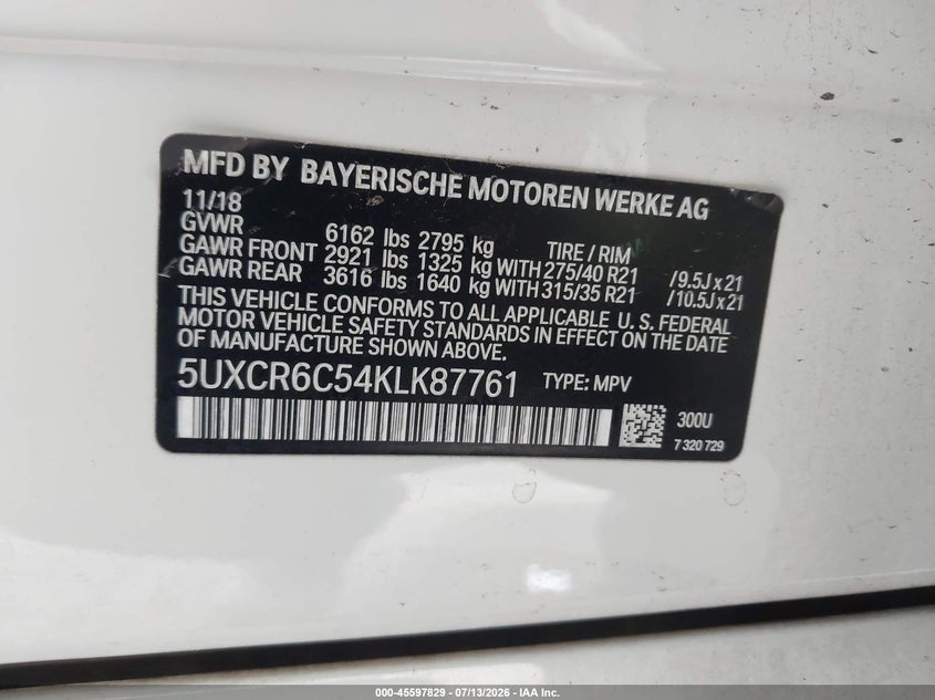 2019 BMW X5 VIN 5UXCR6C54KLK87761 IAAI salvage auction — ELECTRICAL, Salvage Title, sold $20,300 on 2026-07-29 (photo 9)