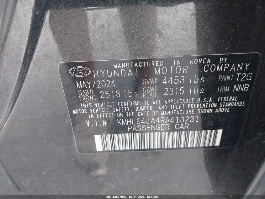 2024 Hyundai Sonata VIN KMHL64JA4RA413231 IAAI salvage auction — FRONT END, Enterprise Vehicles Clear Only (Washington), sold $13,250 on 2026-07-22 (photo 9)